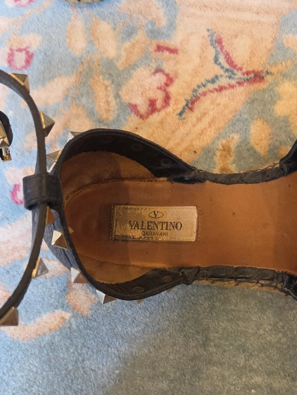 AUTHENTIC VALENTINO GARVANI BLACK LEATHER ROCKSTUD ESPADRILLE SHOES  $1195 ITALY